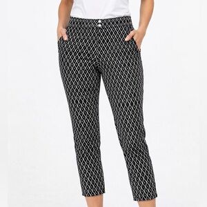GG BLUE Womens Golf Pants Ankle Length Black White Print Coolmax Snaps Size 8